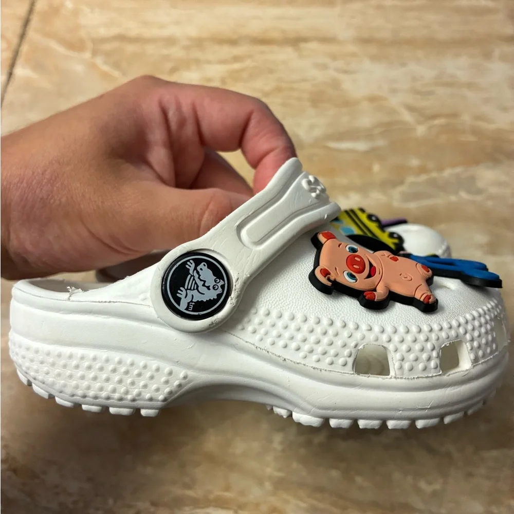Toddler size 5 CROCS Clogs White Sandals with Cocomelon Charms